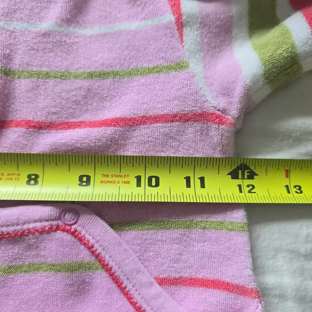 Petit Bateau Baby Girl Back Snap Footie Bodysuit Terry Cloth Pink Striped 12M